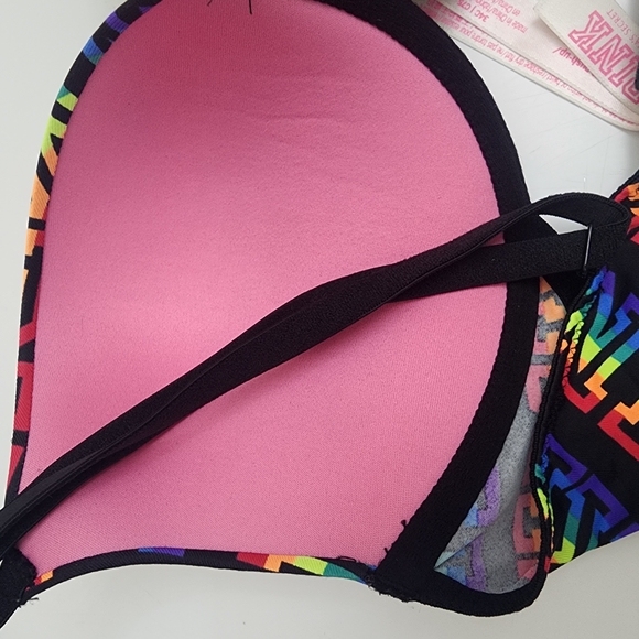 PINK LOT OF‎ 2  Bras Rainbow Logo And Floral B&W - Picture 4 of 9